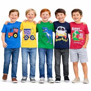 T2F Boys Cotton T-Shirts Pack of 5 |Soft Cotton Breathable Fabric | Half Sleeve Round Neck | Multicolor Casual Wear Combo | Kids Clothing for 2–16 Years