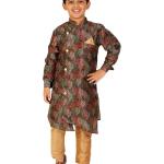 Pro-Ethic Style Developer Boys Silk Kurta Pajama Set Floral Ethnic Wear