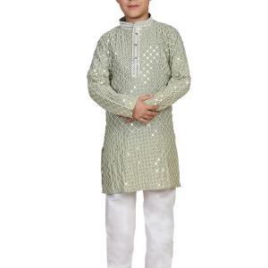 Pro-Ethic Style Developer Boys Silk Kurta Pajama Set Floral Ethnic Wear