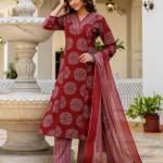 Anouk Women Printed Regular Mirror Work Pure Cotton Kurta with Palazzos & With Dupatta