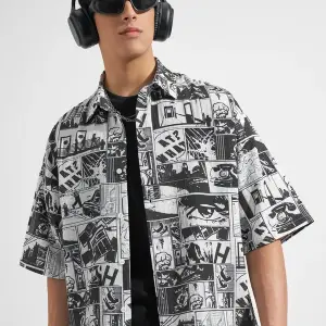 Highlander  Highlander Men Black Printed Boxy Fit Casual Shirt