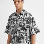 Highlander  Highlander Men Black Printed Boxy Fit Casual Shirt